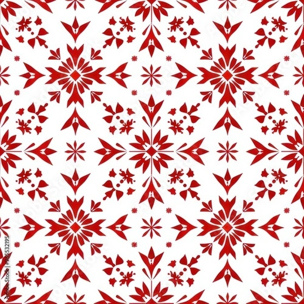 Fototapeta pattern in red and white with some snowflakes By Generated AI