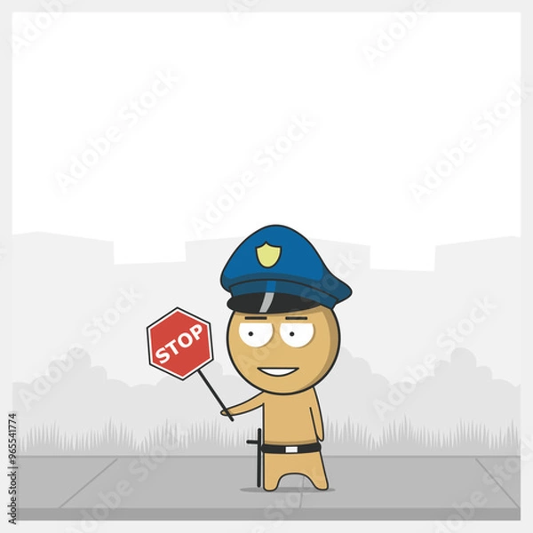 Obraz Policeman at work with a stack and a stop sign
