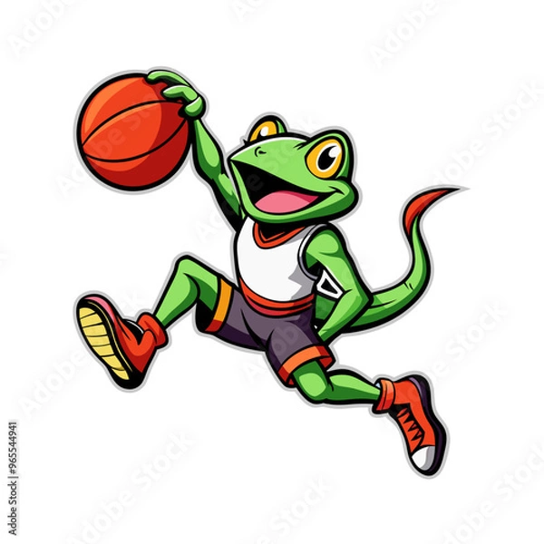 Obraz frog with a ball. basketball player cartoon.
