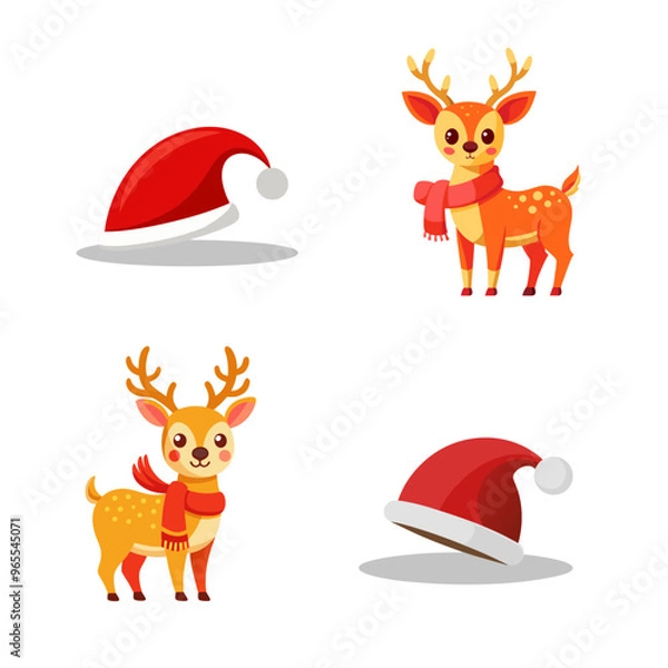 Obraz reindeer and santa hat. cute reindeer.