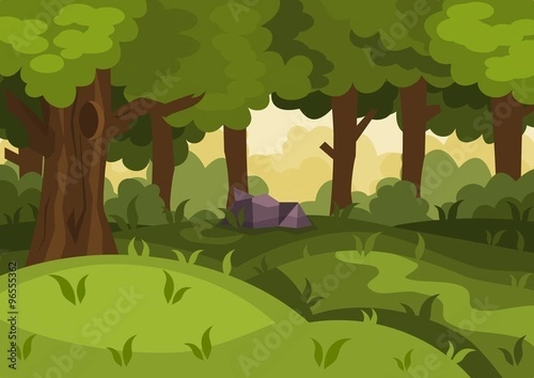 Fototapeta Summer day forest cartoon vector background