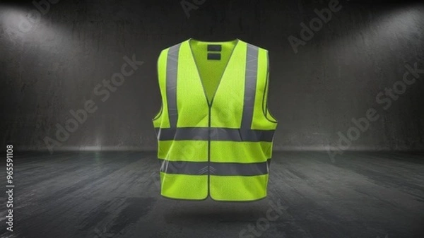 Obraz A safety vest in yellow and light green, complete with reflective stripes, suitable for construction, driving, and road work, presented in realistic 3D vector.
