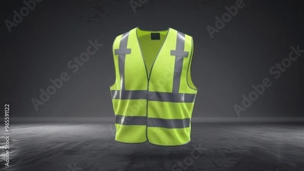 Obraz A safety vest in yellow and light green, complete with reflective stripes, suitable for construction, driving, and road work, presented in realistic 3D vector.
