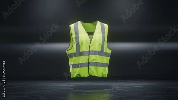 Obraz A safety vest in yellow and light green, complete with reflective stripes, suitable for construction, driving, and road work, presented in realistic 3D vector.