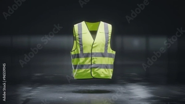 Obraz A safety vest in yellow and light green, complete with reflective stripes, suitable for construction, driving, and road work, presented in realistic 3D vector.