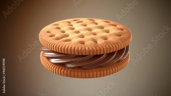 Obraz A sandwich biscuit filled with chocolate cream, shown as a round cookie isolated against a background in a 3D illustration.