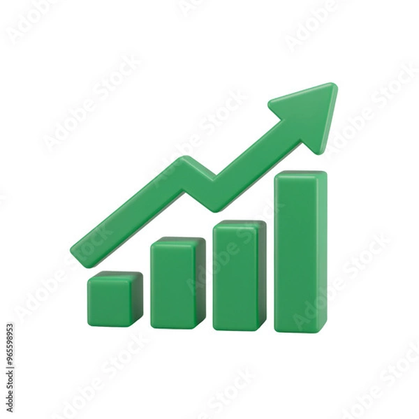 Fototapeta A stylized green bar graph with an upward arrow, symbolizing growth, progress, and positive trends in data or finance