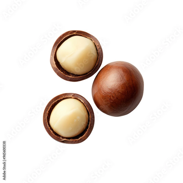 Obraz Close-Up of Macadamia Nuts with Shells and Kernels Isolated on Background