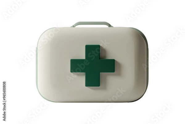 Obraz A minimalist first aid kit featuring a solid green cross design, suitable for medical emergencies and health-related needs