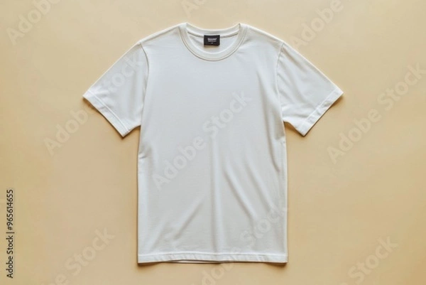 Fototapeta Simple Tshirt Flatlay mockup in beige background created with generative AI