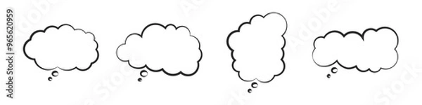 Fototapeta Cartoon think empty simple retro comic style speech cloud bubbles set. Hand drawn pop art, vintage speech clouds, thinking bubbles, and conversation text elements. Vector illustration