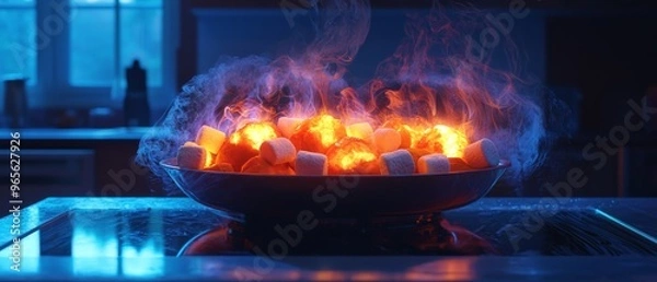 Fototapeta Colorful Sweet Potatoes Delight with Glowing Marshmallows and Steaming Goodness - Ideal for Food Blogs and Advertising Campaigns