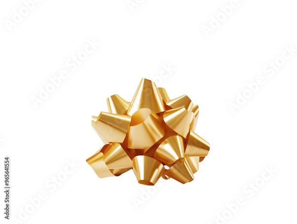 Obraz Shiny golden gift bow with textured ribbon loops on a white background.  PNG transparent.