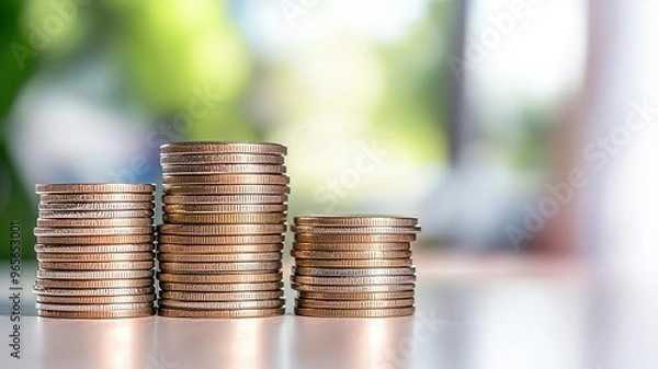 Fototapeta Pay day background, stacks of coins with payday text, financial growth, 3D rendering
