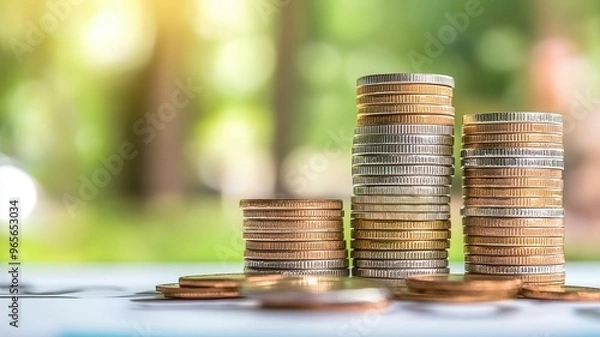 Obraz Pay day background, stacks of coins with payday text, financial growth, 3D rendering