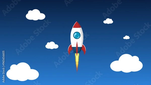 Fototapeta Soaring Rocket Journey Through the Clouds to the Stars	