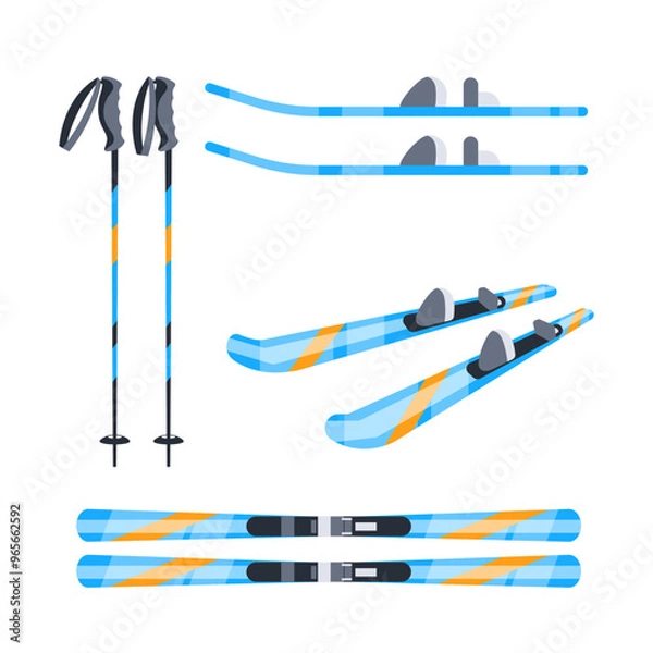 Fototapeta Set of different types of skis and ski poles for winter sports