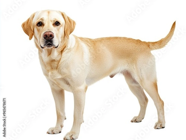 Obraz Beautiful yellow labrador retriever posing on white background