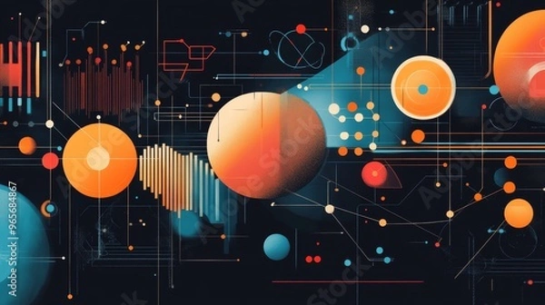 Obraz A modern minimalist science poster with abstract shapes representing different scientific fields.