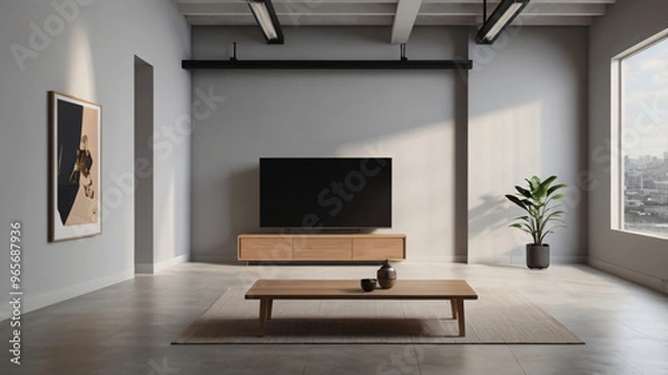 Fototapeta Modern interior design with empty mock-up wall and furniture, minimalist . copy space