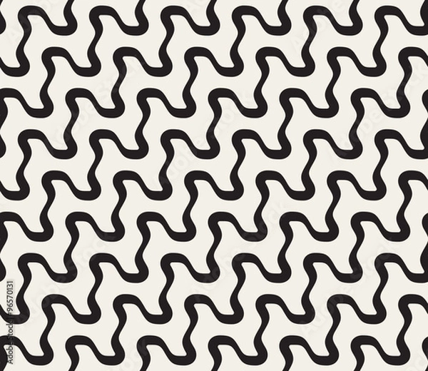 Obraz Vector Seamless Black And White Diagonal Wavy Lines Pattern