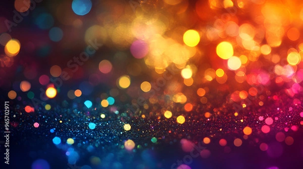 Fototapeta purple and gold background with stars in the sky , shiny light background of bokeh reflections and glitter , gold and purple abstract glitter confetti bokeh background
