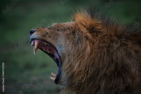 Fototapeta portrait of a lion yawning 