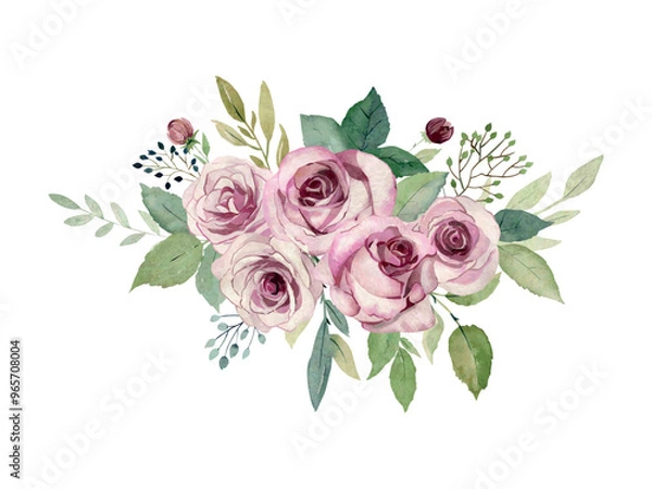 Obraz Vector watercolor bouquet of pink roses on the white background