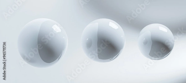 Fototapeta A close-up of three white spheres with rounded edges, suspended in the air against a clean background