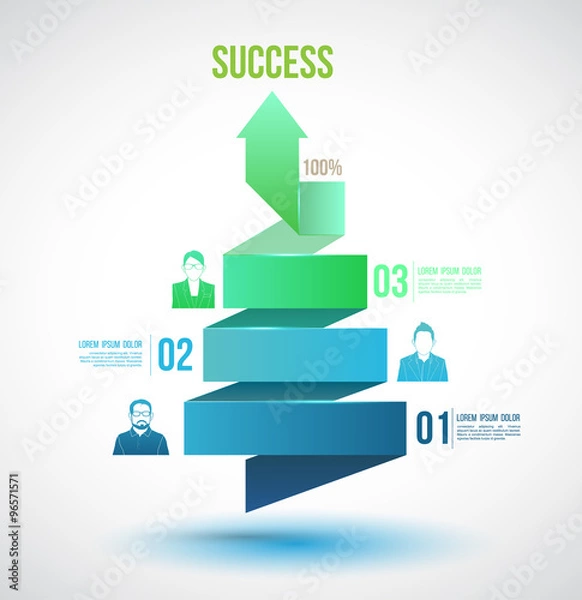 Fototapeta Arrow twist up to success number options with icons.