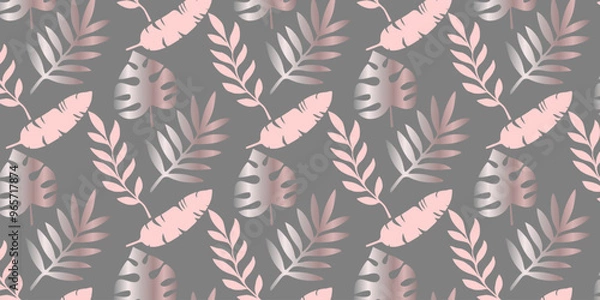 Fototapeta Seamless vector pattern, tops and tropical leaves, for bedding, wallpaper and texture