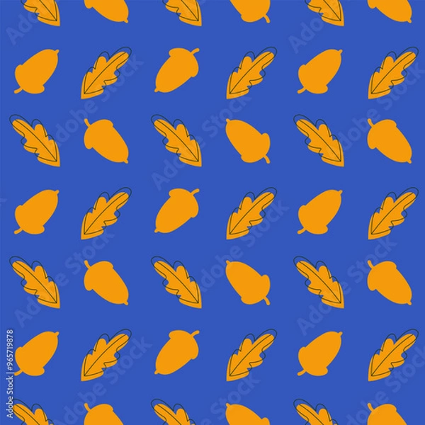 Fototapeta Seamless pattern with acorns and leaves. Fall season. Modern minimalist autumn background. Good for textile design, wrapping paper, wallpaper and other. Vector illustration.