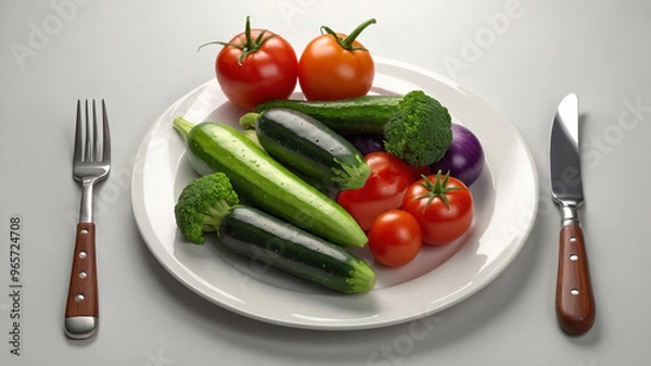 Obraz Fresh vegetables on a white plate