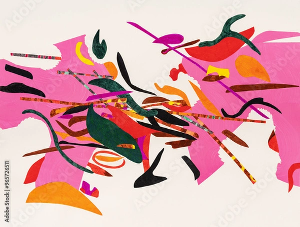 Obraz Beautiful abstract collage art in pink, red and green colors