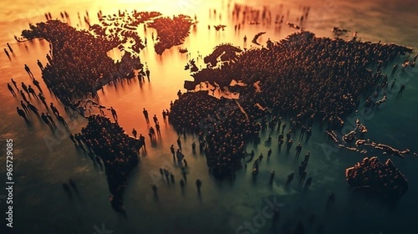 Fototapeta Global Population Explosion and the Pressing Challenges of Overpopulation, Climate Change, and Resource Depletion: A 3D Visualization of Humanity's Impact on the Planet