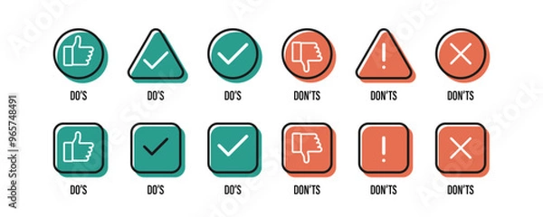 Fototapeta Thumb up and thumb down. Tick and cross. Good and bad symbols. Like and dislike icons. Vector illustration