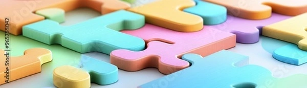 Fototapeta Playful Custom Wooden Name Puzzle for Kids - Colorful 3D Illustration with Copy Space for Text
