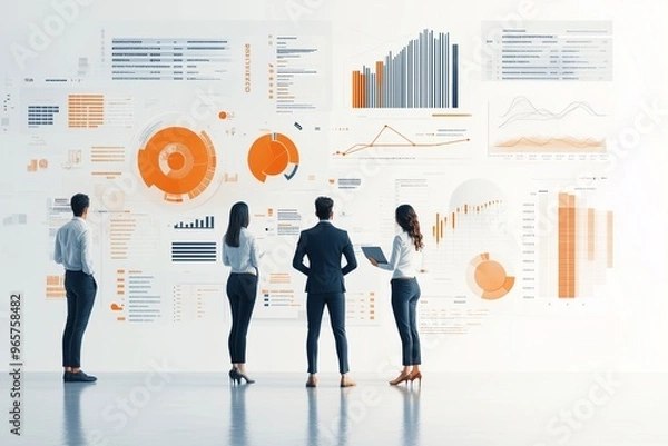 Obraz Multinational business people with business data concept