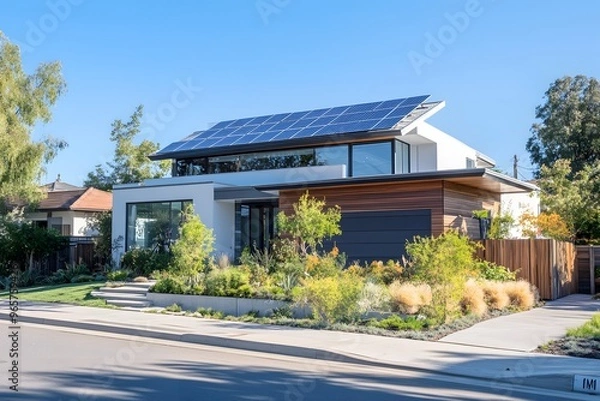 Obraz Modernes Haus mit Solarpanelen auf dem Dach