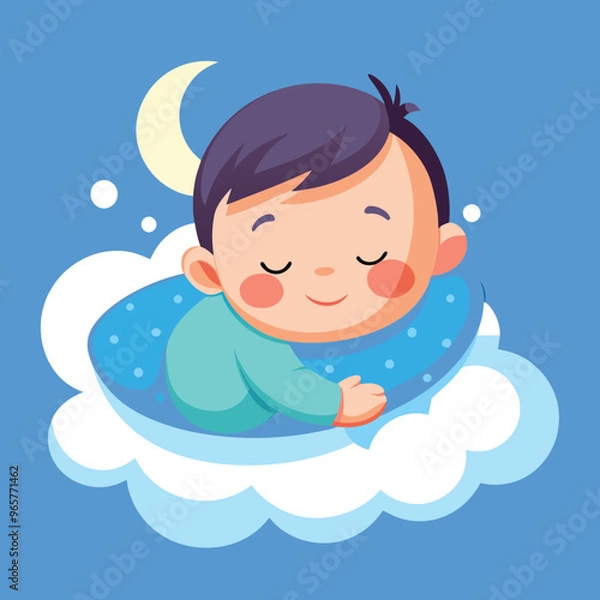 Fototapeta A Cute Baby Sleeping On Cloud Pillow Cartoon vector Icon Illustration clipart design