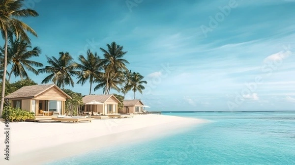 Fototapeta Luxurious Beachfront Resort with Private Cabanas Offering Tranquil Seaside Escape