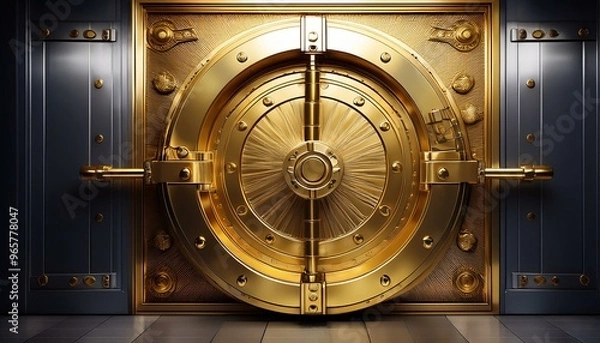 Obraz A photorealistic gold vault door slightly ajar