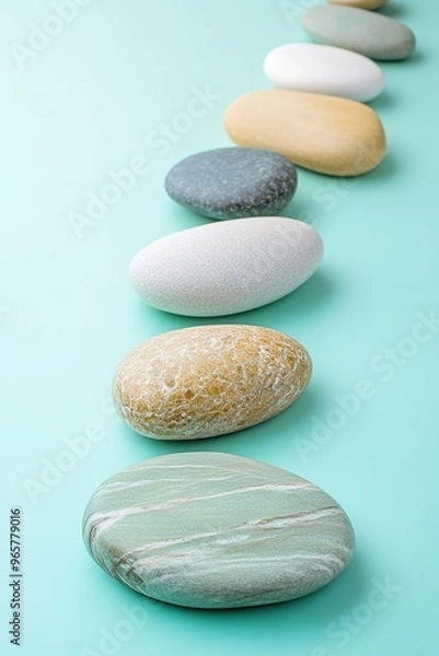 Obraz Stacked stones in balance on mint background