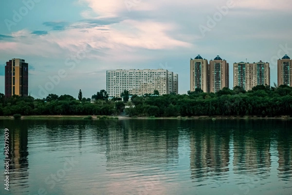 Obraz city skyline with lake