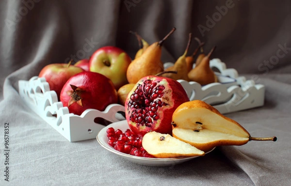 Obraz Still life with pomegranates and pears.
