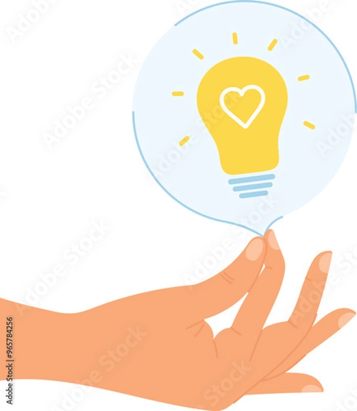 Fototapeta Hand with lightbulb on white background. Idea, electric lamp, light, innovation, solution, creative thinking.