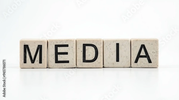 Fototapeta Media text carved in stone blocks on a white background