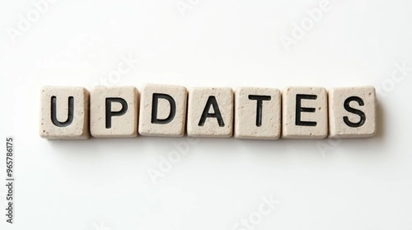 Fototapeta Updates text on stone blocks with a clean white background