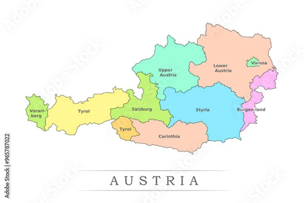 Fototapeta Austria administrative divisions. Austria map illustration vector.