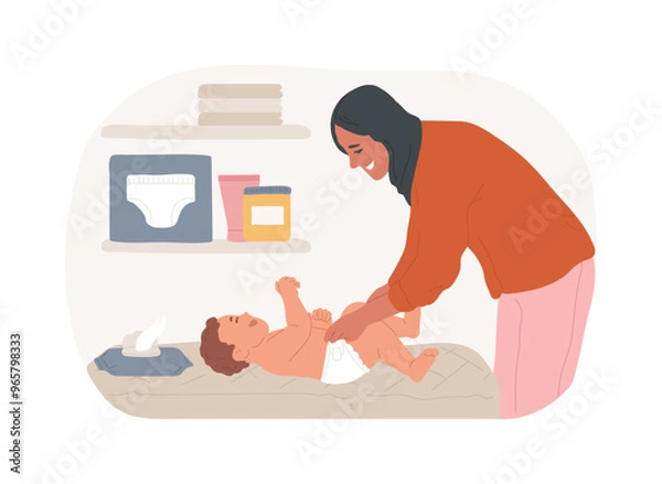 Obraz Changing diaper isolated cartoon vector illustrations.